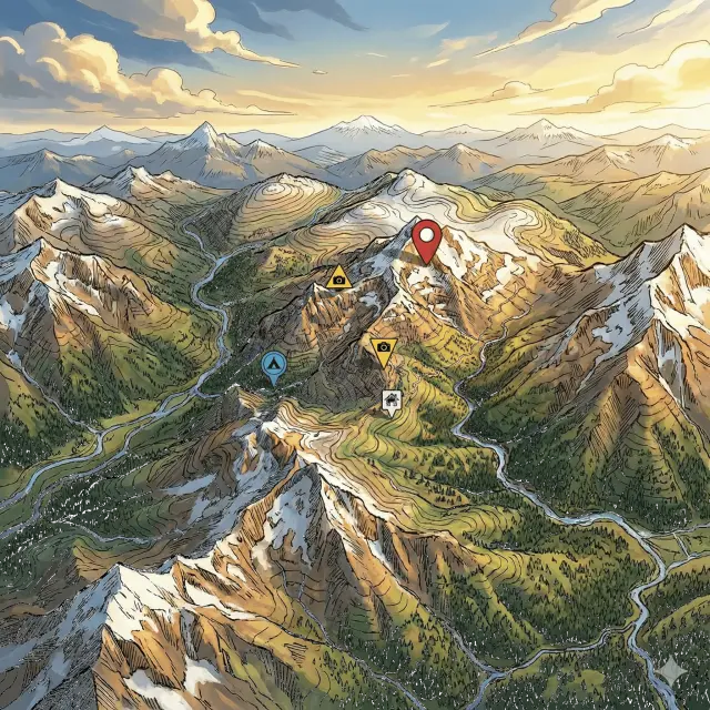Carte montagne en 3D et marqueur de position